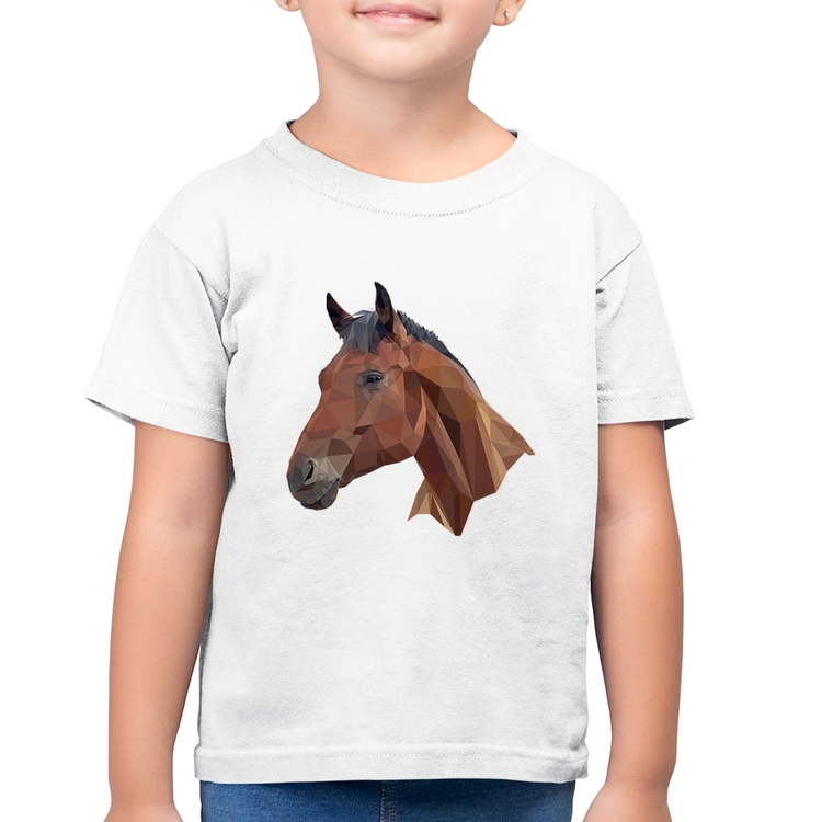 Camiseta Algodão Infantil Cavalo Arte Mosaico - Branca