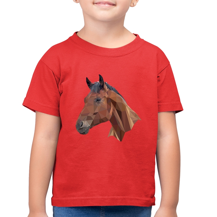 Camiseta Algodão Infantil Cavalo Arte Mosaico - Vermelha