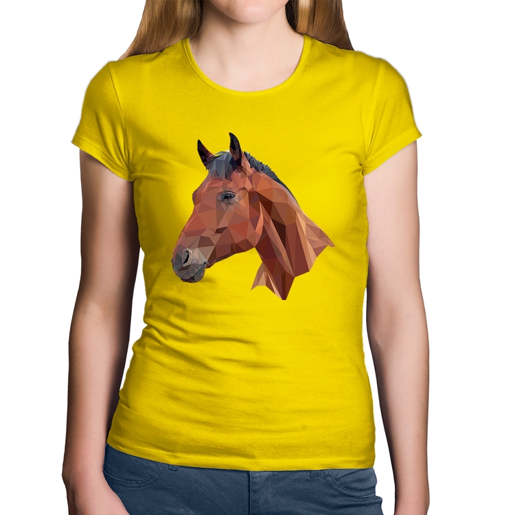 Baby Look Algodão Cavalo Arte Mosaico - Amarela