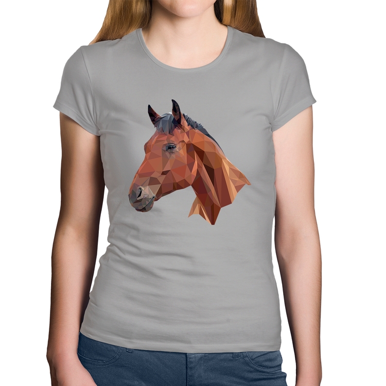 Baby Look Algodão Cavalo Arte Mosaico - Cinza