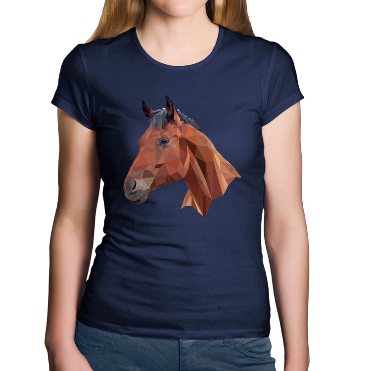 Baby Look Algodão Cavalo Arte Mosaico - Marinho