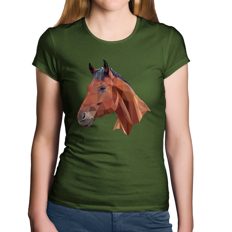 Baby Look Algodão Cavalo Arte Mosaico - Musgo