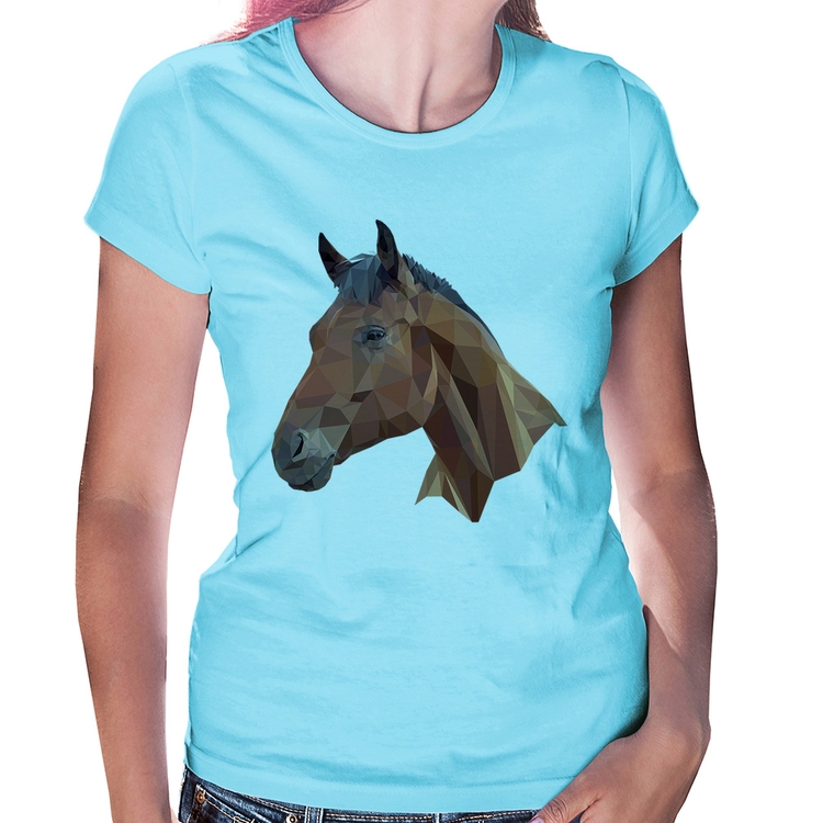 Baby Look Cavalo Arte Mosaico - Azul Bebê