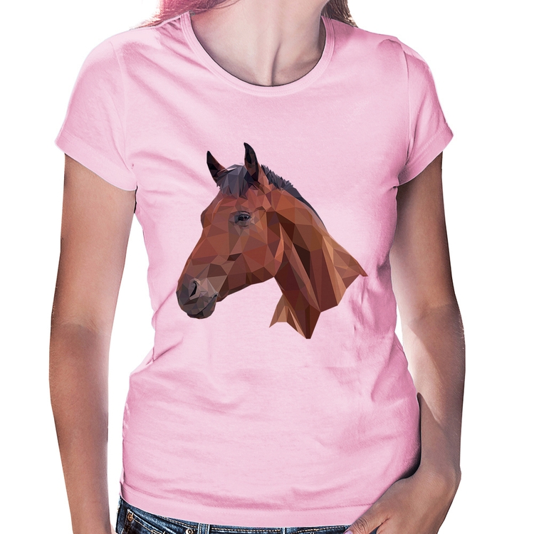 Baby Look Cavalo Arte Mosaico - Rosa Bebê