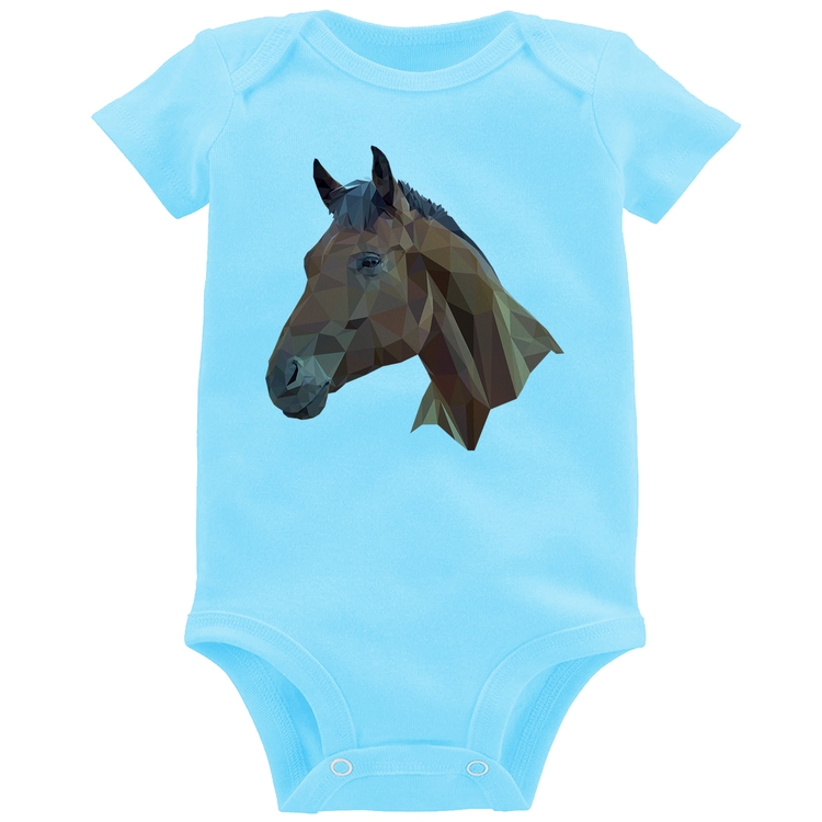 Body Bebê Cavalo Arte Mosaico - Azul Bebê