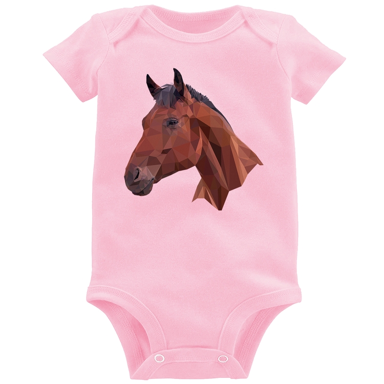 Body Bebê Cavalo Arte Mosaico - Rosa Bebê
