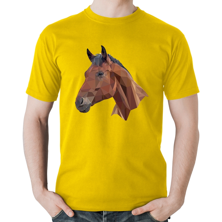 Camiseta Algodão Cavalo Arte Mosaico - Amarela