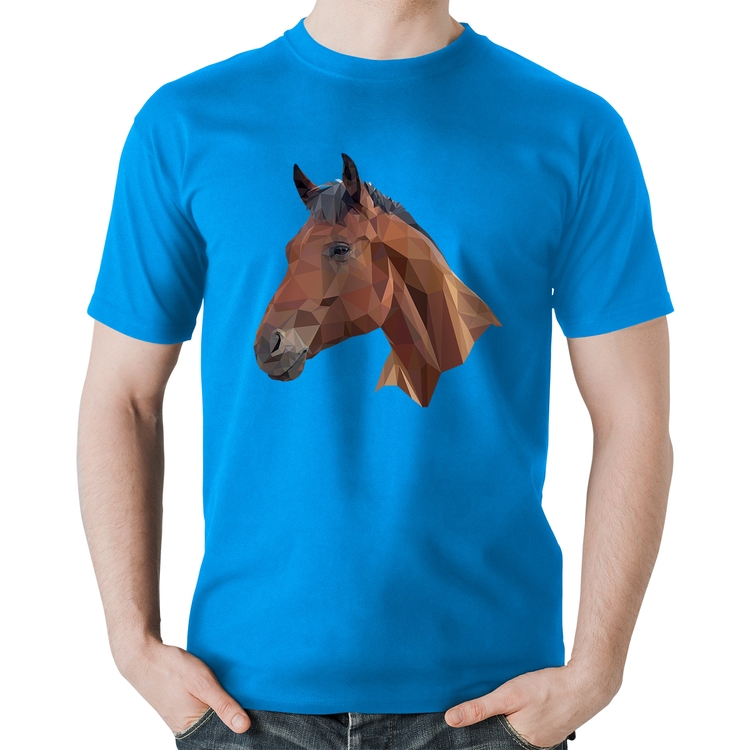 Camiseta Algodão Cavalo Arte Mosaico - Azul