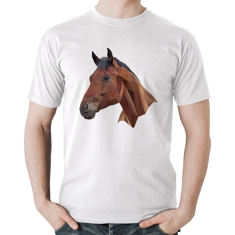 Camiseta Algodão Cavalo Arte Mosaico - Branca