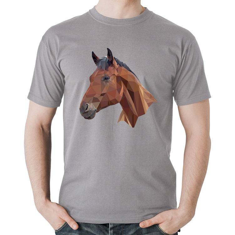 Camiseta Algodão Cavalo Arte Mosaico - Cinza