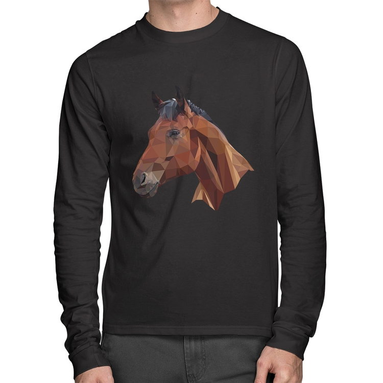 Camiseta Algodão Cavalo Arte Mosaico Manga Longa