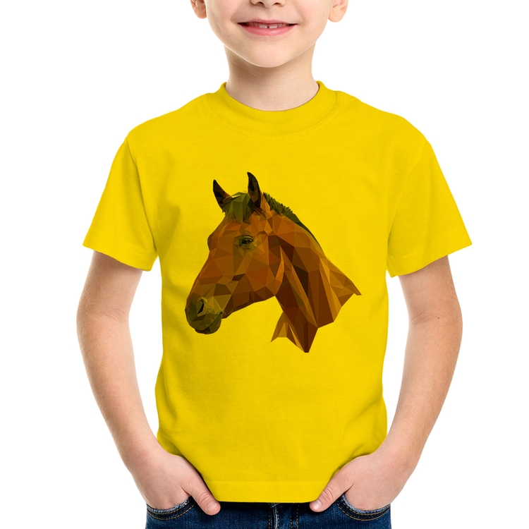 Camiseta Infantil Cavalo Arte Mosaico - Amarela