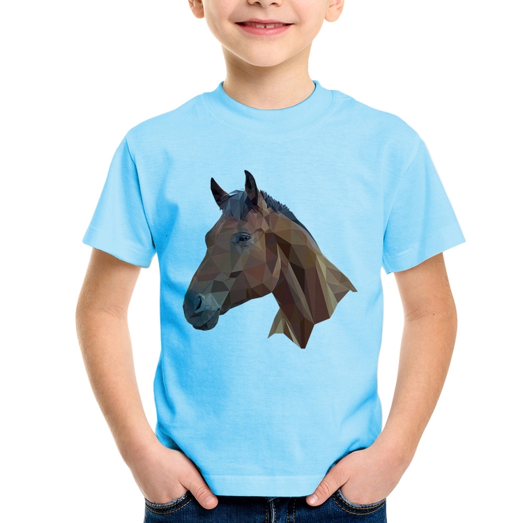 Camiseta Infantil Cavalo Arte Mosaico - Azul Bebê