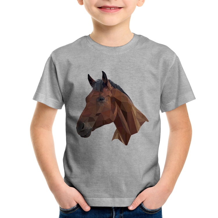 Camiseta Infantil Cavalo Arte Mosaico - Cinza