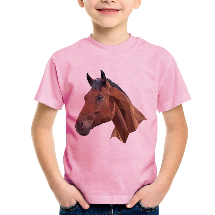 Camiseta Infantil Cavalo Arte Mosaico - Rosa Bebê