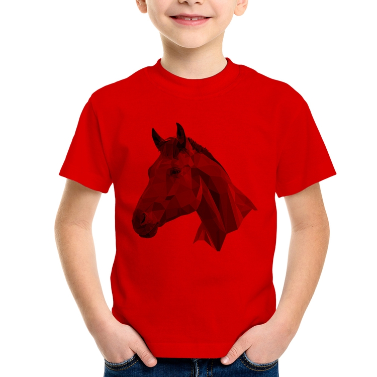 Camiseta Infantil Cavalo Arte Mosaico - Vermelha