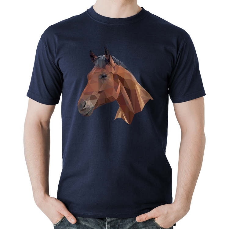 Camiseta Algodão Cavalo Arte Mosaico - Marinho