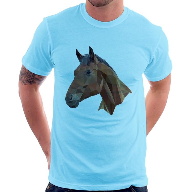 Camiseta Cavalo Arte Mosaico - Azul Bebê
