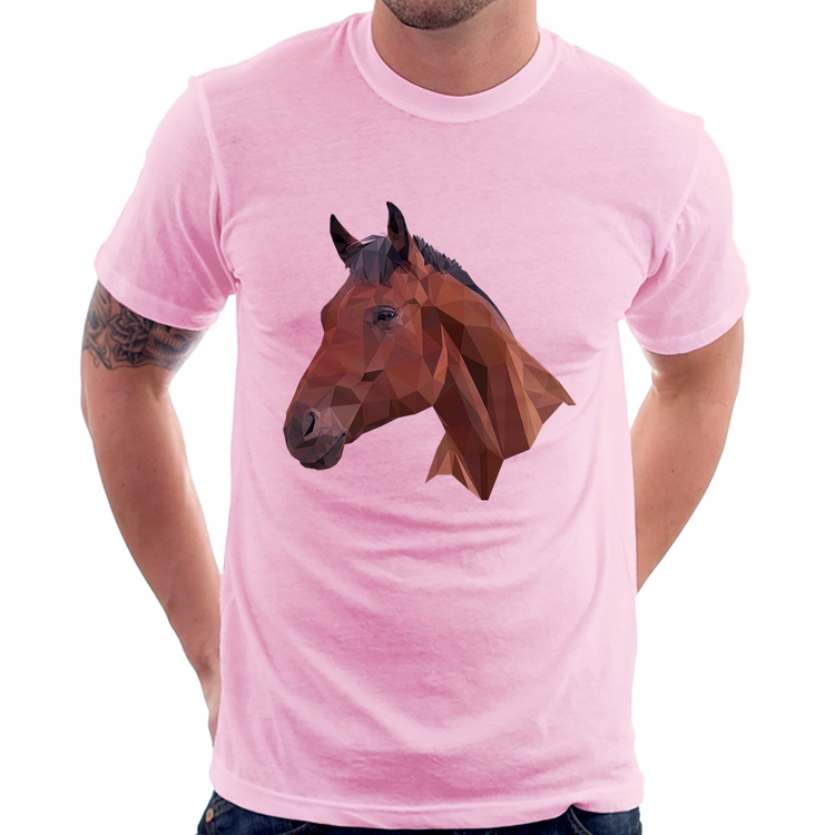 Camiseta Cavalo Arte Mosaico - Rosa Bebê