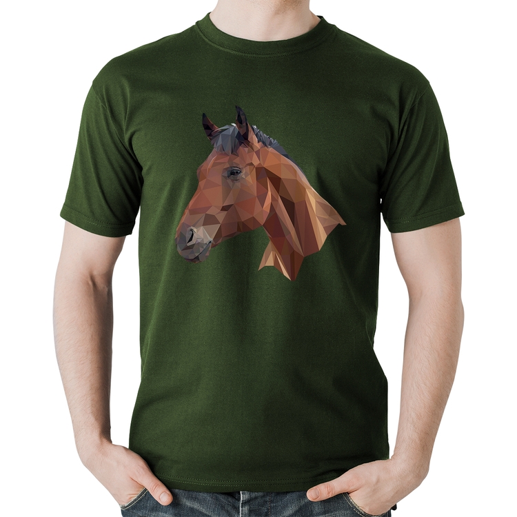 Camiseta Algodão Cavalo Arte Mosaico - Musgo