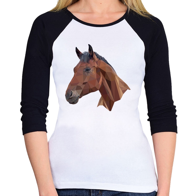 Baby Look Raglan Cavalo Arte Mosaico Manga 3/4