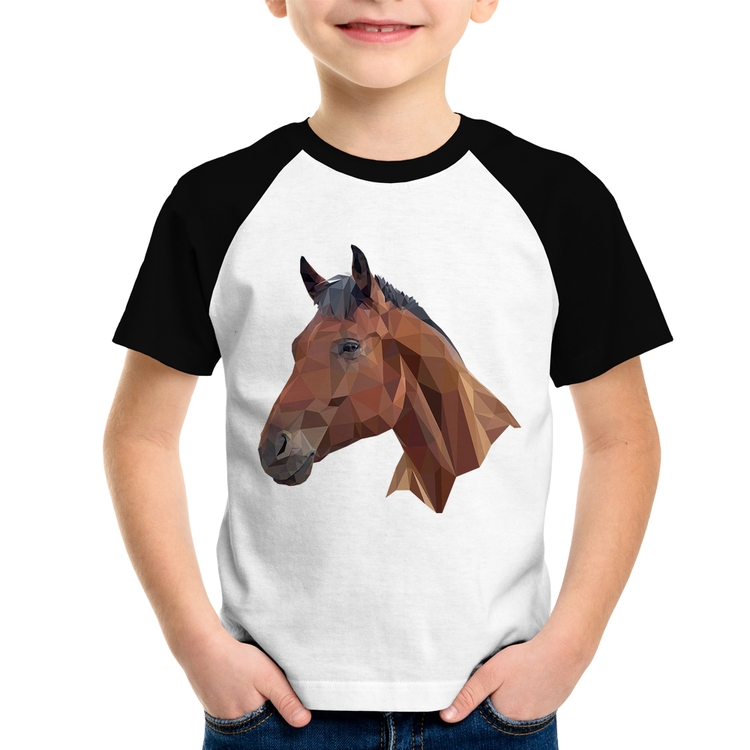 Camiseta Raglan Infantil Cavalo Arte Mosaico
