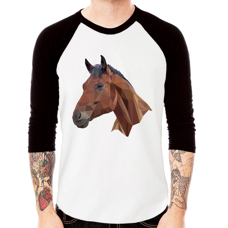 Camiseta Raglan Cavalo Arte Mosaico Manga 3/4