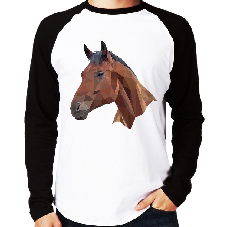 Camiseta Raglan Cavalo Arte Mosaico Manga Longa