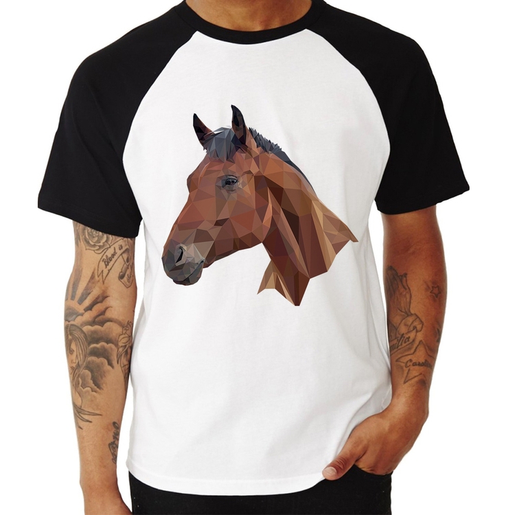 Camiseta Raglan Cavalo Arte Mosaico