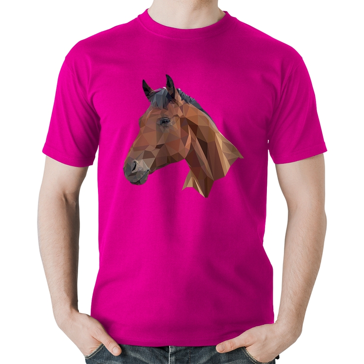 Camiseta Algodão Cavalo Arte Mosaico - Rosa