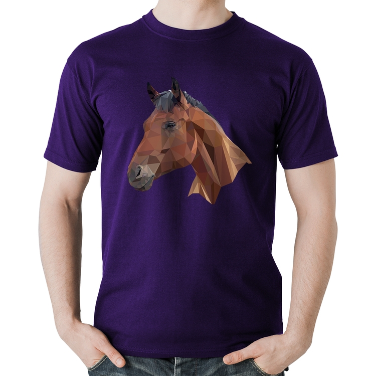 Camiseta Algodão Cavalo Arte Mosaico - Roxa