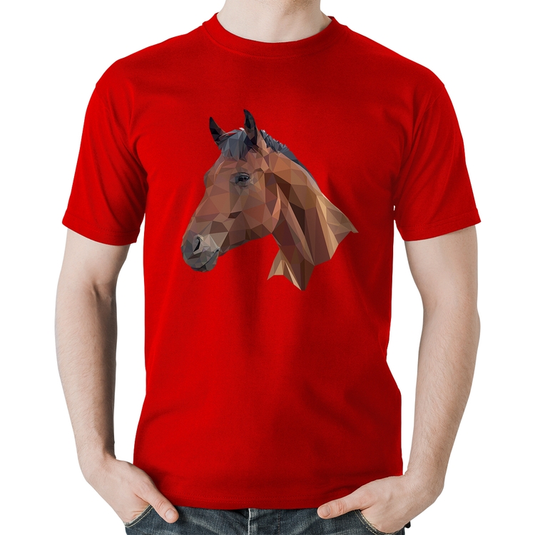 Camiseta Algodão Cavalo Arte Mosaico - Vermelha