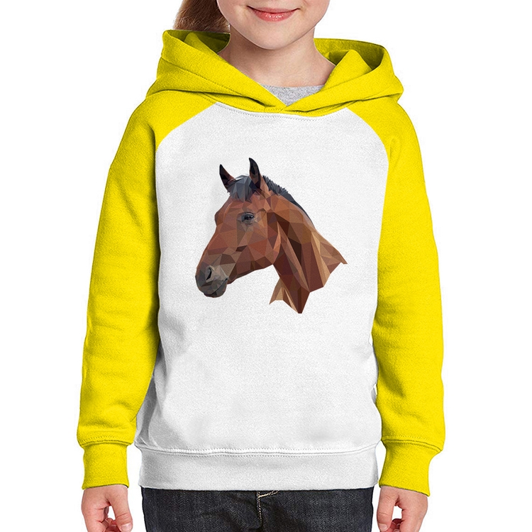 Moletom Infantil Cavalo Arte Mosaico - Branco/Amarelo
