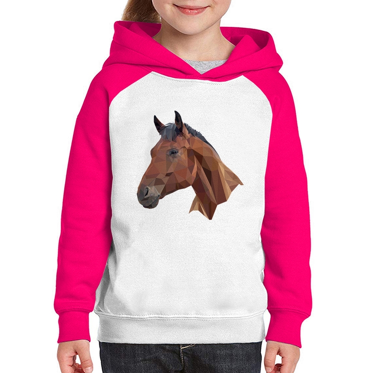 Moletom Infantil Cavalo Arte Mosaico - Branco/Rosa