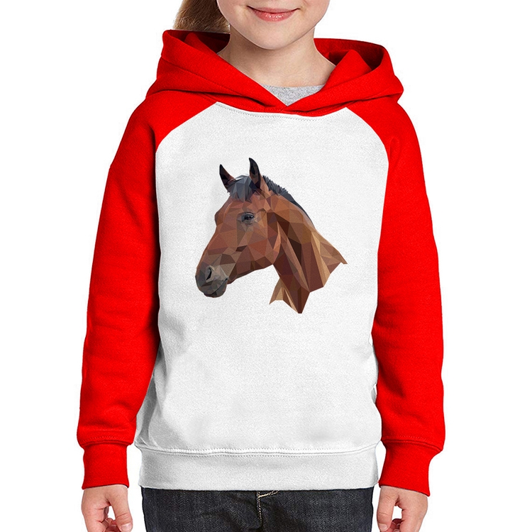 Moletom Infantil Cavalo Arte Mosaico - Branco/Vermelho