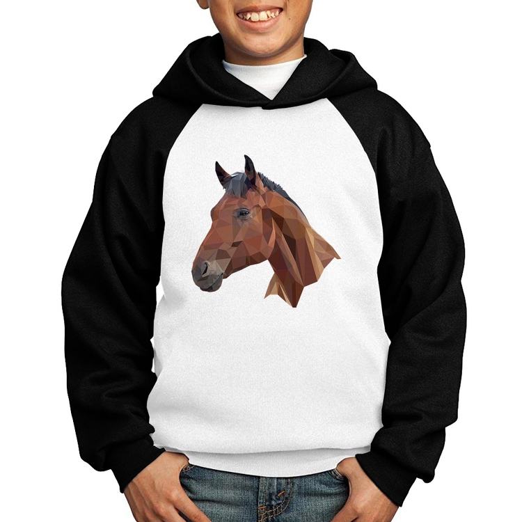 Moletom Infantil Cavalo Arte Mosaico - Branco/Preto