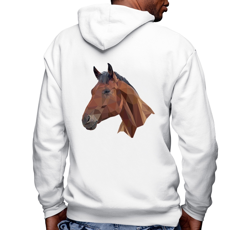 Blusa Moletom Cavalo Arte Mosaico Masculina com Capuz e Zíper - Branca
