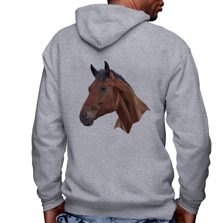 Blusa Moletom Cavalo Arte Mosaico Masculina com Capuz e Zíper - Mescla