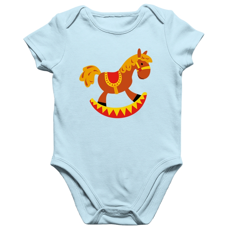 Body Bebê Algodão Cavalo Balanço - Azul Bebê