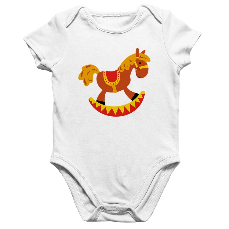 Body Bebê Algodão Cavalo Balanço - Branco