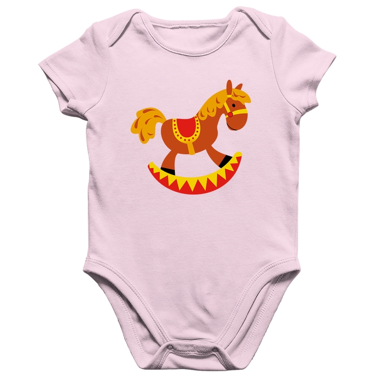 Body Bebê Algodão Cavalo Balanço - Rosa Bebê