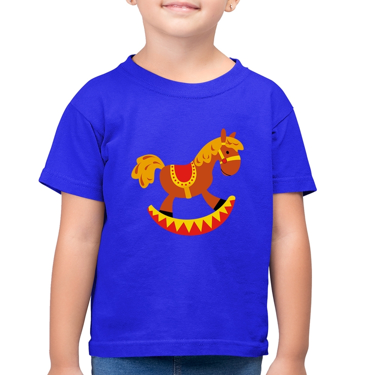 Camiseta Algodão Infantil Cavalo Balanço - Azul Royal