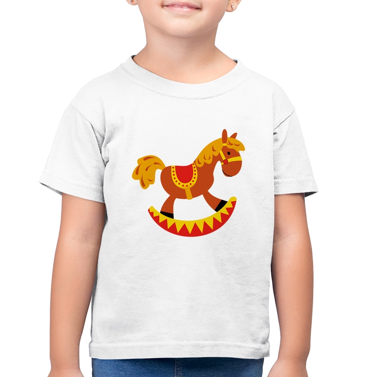 Camiseta Algodão Infantil Cavalo Balanço - Branca