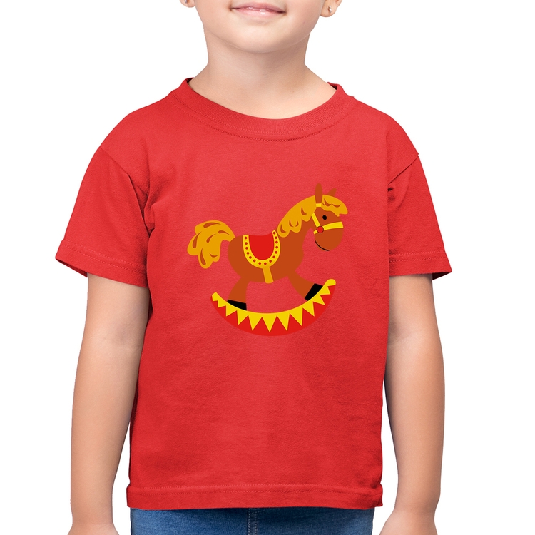 Camiseta Algodão Infantil Cavalo Balanço - Vermelha