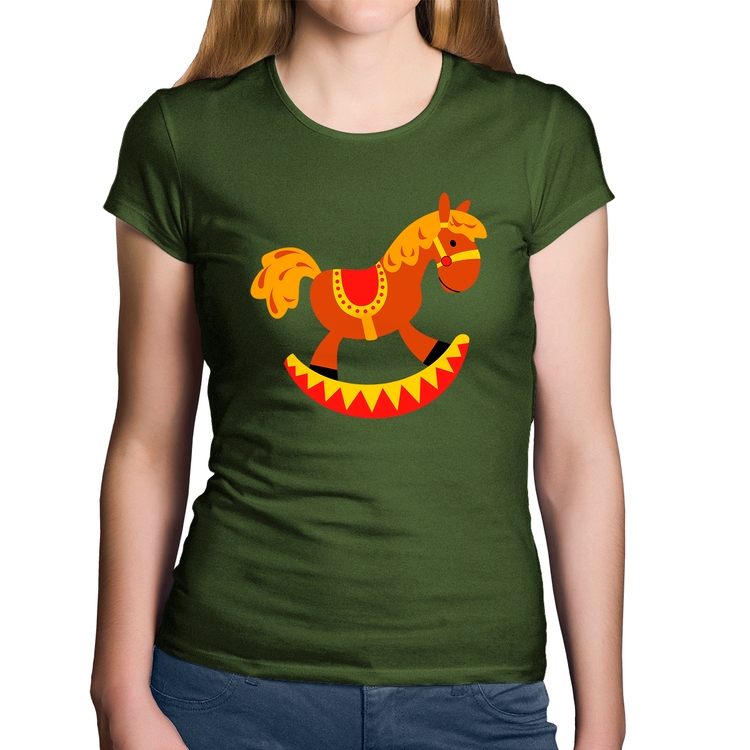 Baby Look Algodão Cavalo Balanço - Musgo