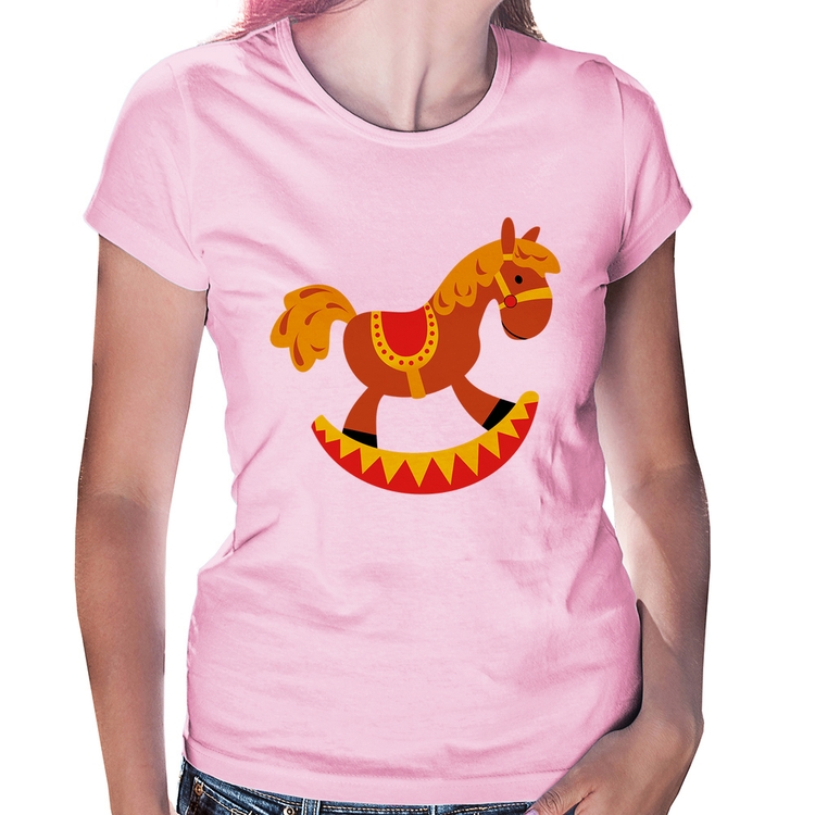 Baby Look Cavalo Balanço - Rosa Bebê