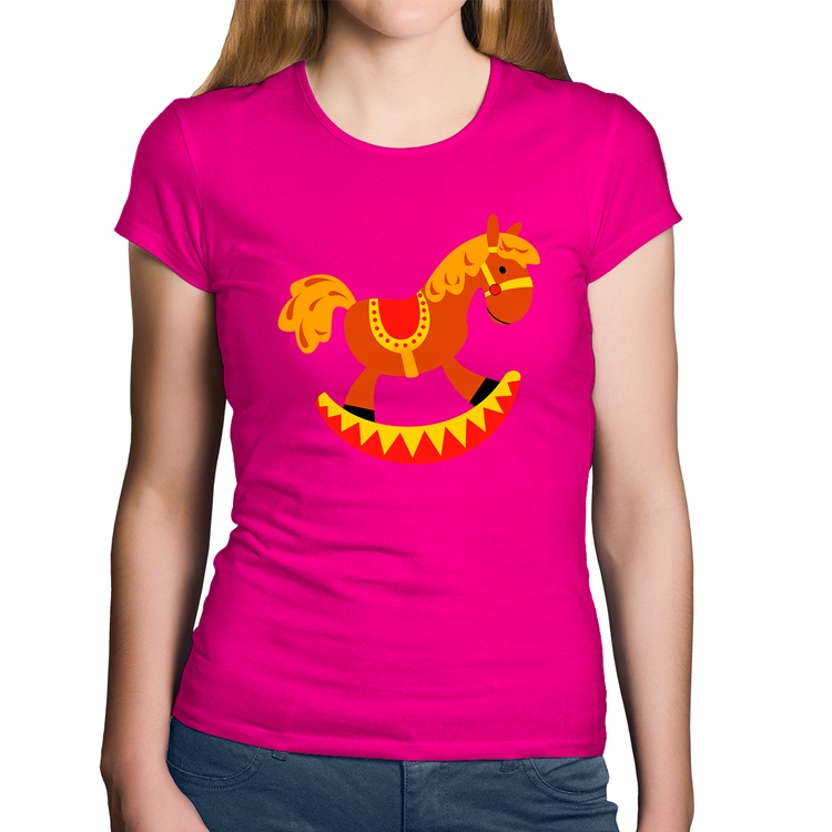 Baby Look Algodão Cavalo Balanço - Rosa