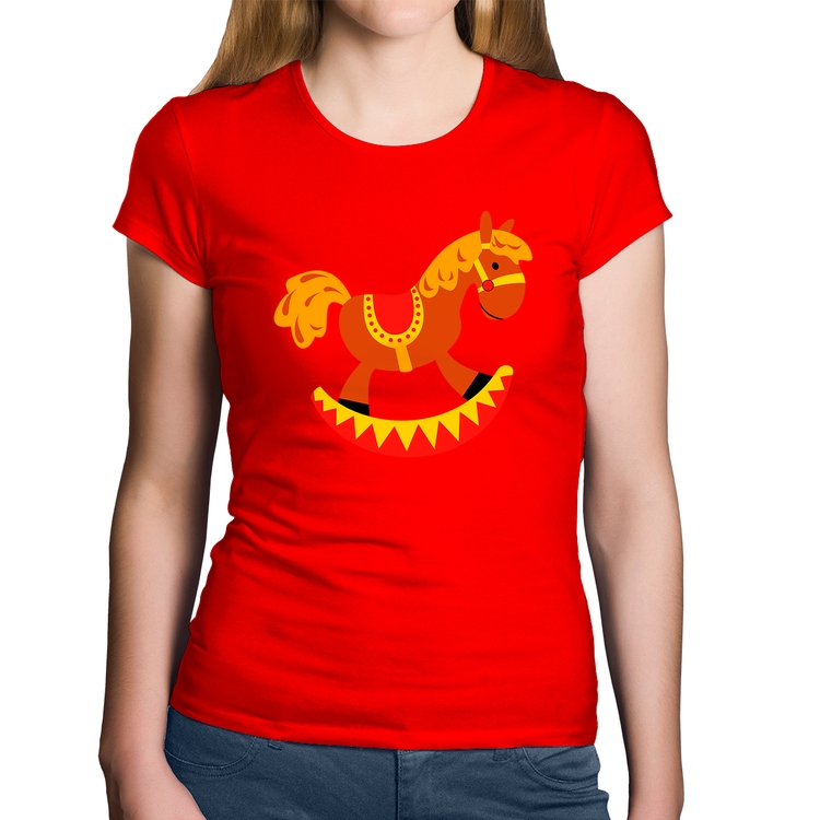 Baby Look Algodão Cavalo Balanço - Vermelha