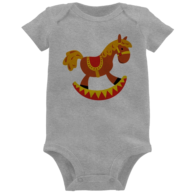 Body Bebê Cavalo Balanço - Cinza