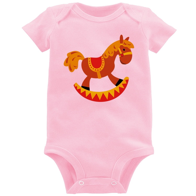 Body Bebê Cavalo Balanço - Rosa Bebê
